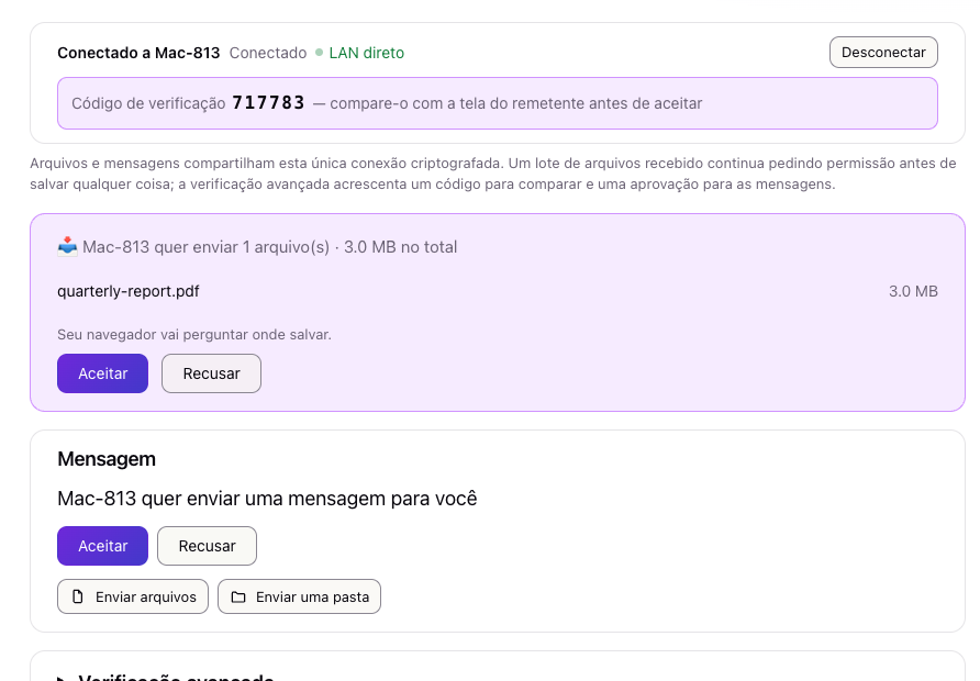 Na outra tela surgem o pedido e um código para comparar. Nada é salvo antes de aceitar.